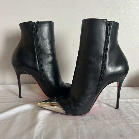 CHRISTIAN LOUBOUTIN Black Metal Toe Ankle Booties Calamijane 100mm Wingtip sz 37 - Picture 8 of 13
